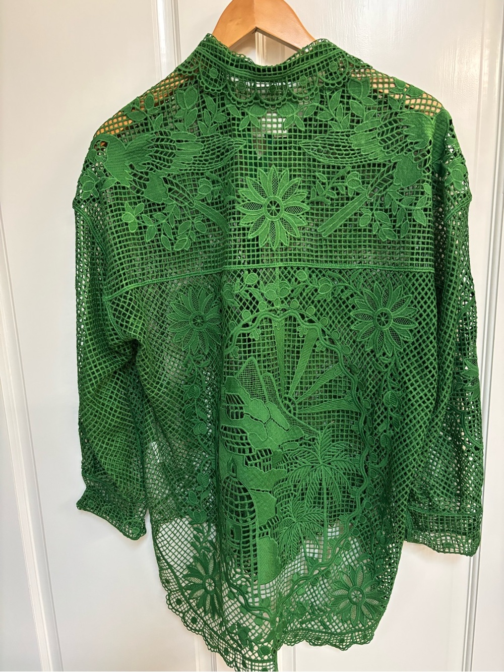 Farm Rio Green Landscape Guipure Blouse / Button Up Shirt size Small - Picture 2 of 9
